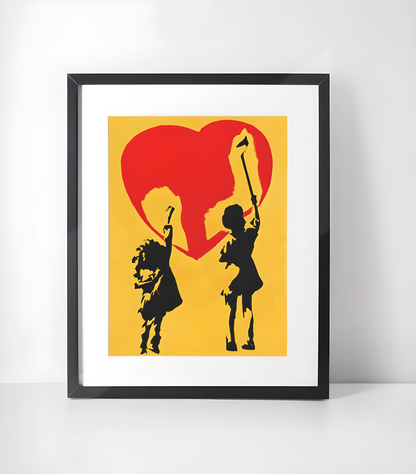 Banksy Gatekunst - Samling - Kunsttrykk A3+/A3 - Uten ramme #3 Barn Maler Hjerte av Banksy