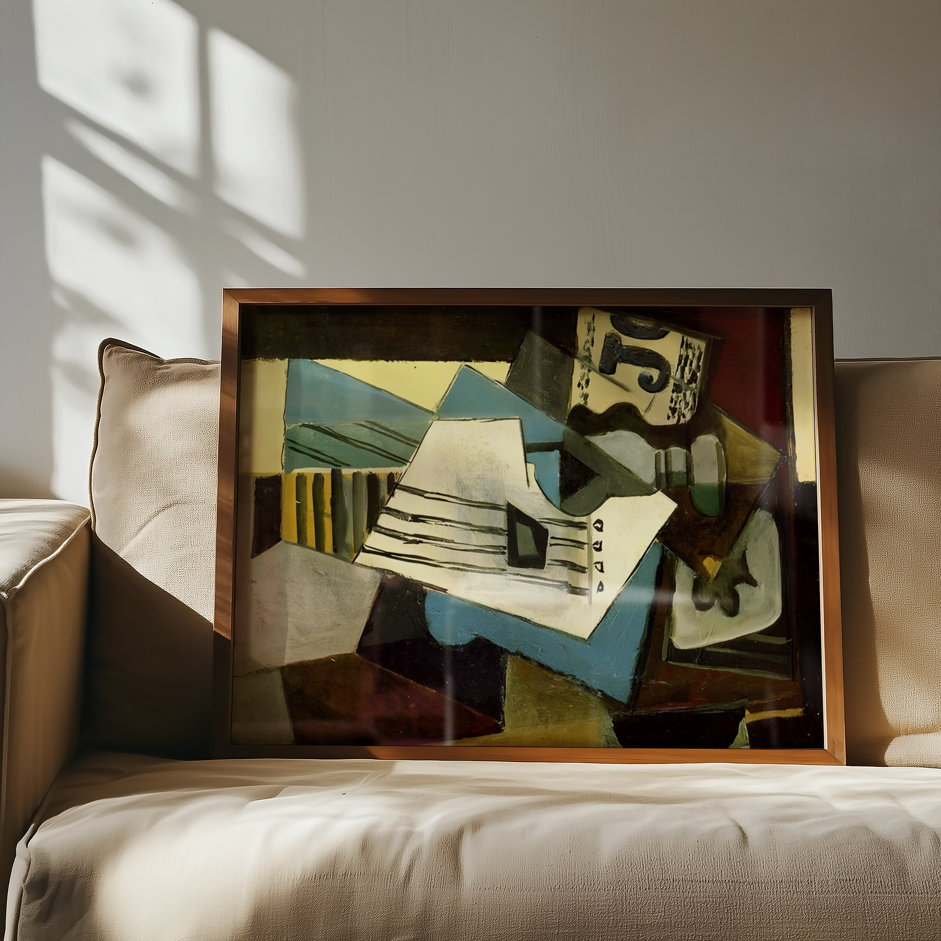 Pablo Picasso - Nature morte- guitar, newspaper, glass and ace of clubs (1914)