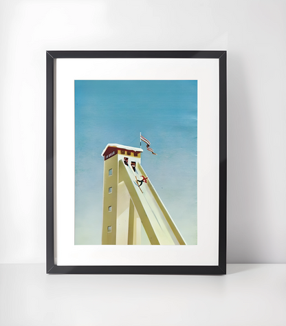 Gammeldags Ski Kunst - Samling - Kunsttrykk A3+/A3 - Uten ramme #8 Holmenkollen