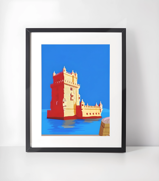 Pop-Kunst / Vintage Europeiske Byer - Kunsttrykk A3+/A3 - Uten ramme #6 Belem Tårnet Lisboa