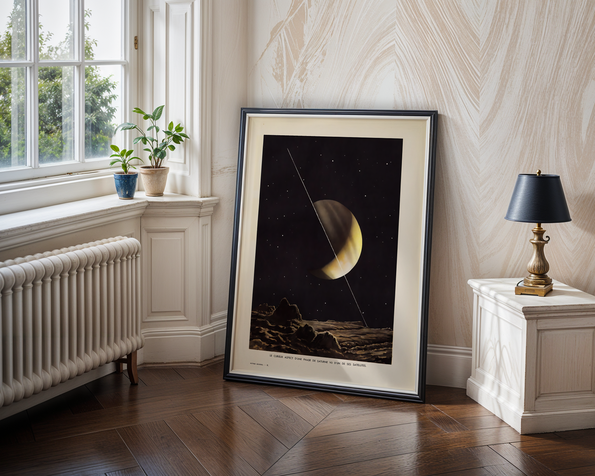 Lucien Rudaux - Saturn seen from Rhea