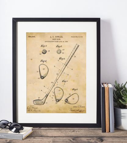 Golf Patenter - Kunstsamling - Kunsttrykk A3+/A3 - Uten ramme #1 A.C Fowler 1910