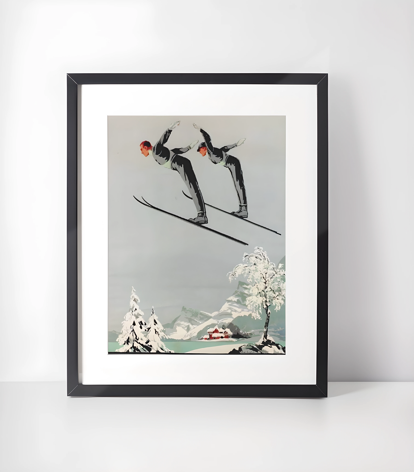 Gammeldags Ski Kunst - Samling - Kunsttrykk A3+/A3 - Uten ramme #5 Skihoppere Retro Plakat Norge