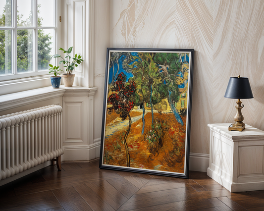 Vincent van Gogh - Trær i asylhagen (1889)