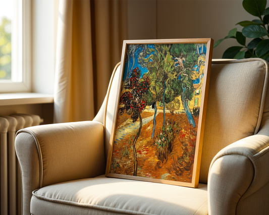 Vincent van Gogh - Trær i asylhagen (1889)