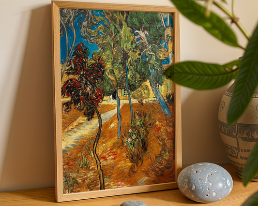 Vincent van Gogh - Trær i asylhagen (1889)