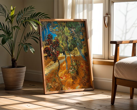 Vincent van Gogh - Trær i asylhagen (1889)