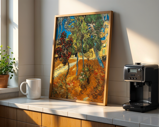 Vincent van Gogh - Trær i asylhagen (1889)