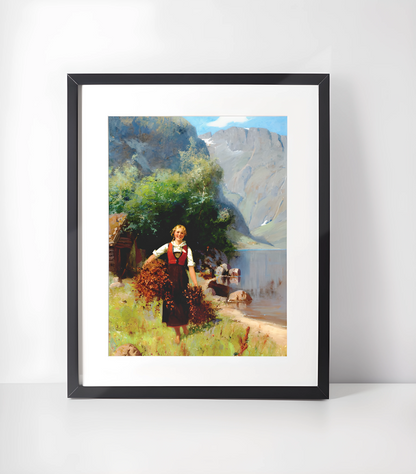 Sommarnatt i Norge - Adolph Tidemand 1848 - Norske Malere Samling - Kunsttrykk A3+/A3 - Uten ramme #4 Kvinne ved Fjorden - Hans Dahl