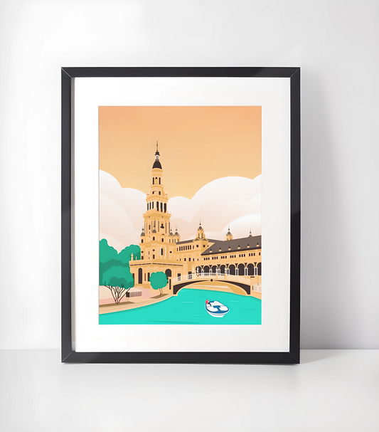 Pop-Kunst / Vintage Europeiske Byer - Kunsttrykk A3+/A3 - Uten ramme #2 Sevilla