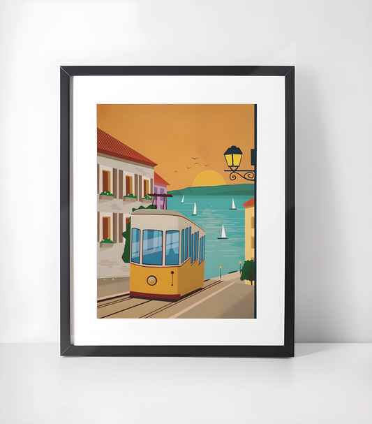 Pop-Kunst / Vintage Europeiske Byer - Kunsttrykk A3+/A3 - Uten ramme #7 Lisboa Tram