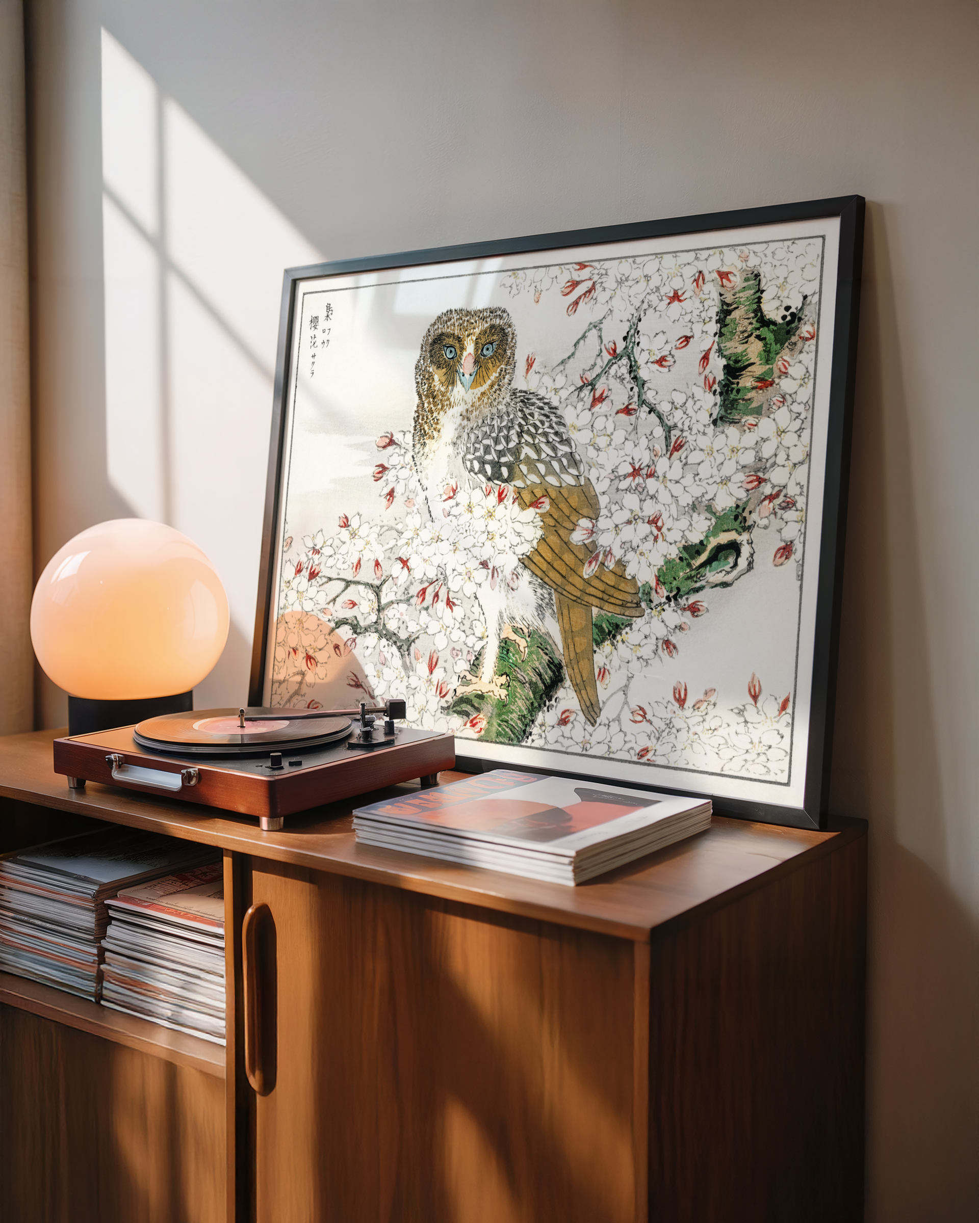 Numata Kashū - Short-Eared Owl and Cherry Flower