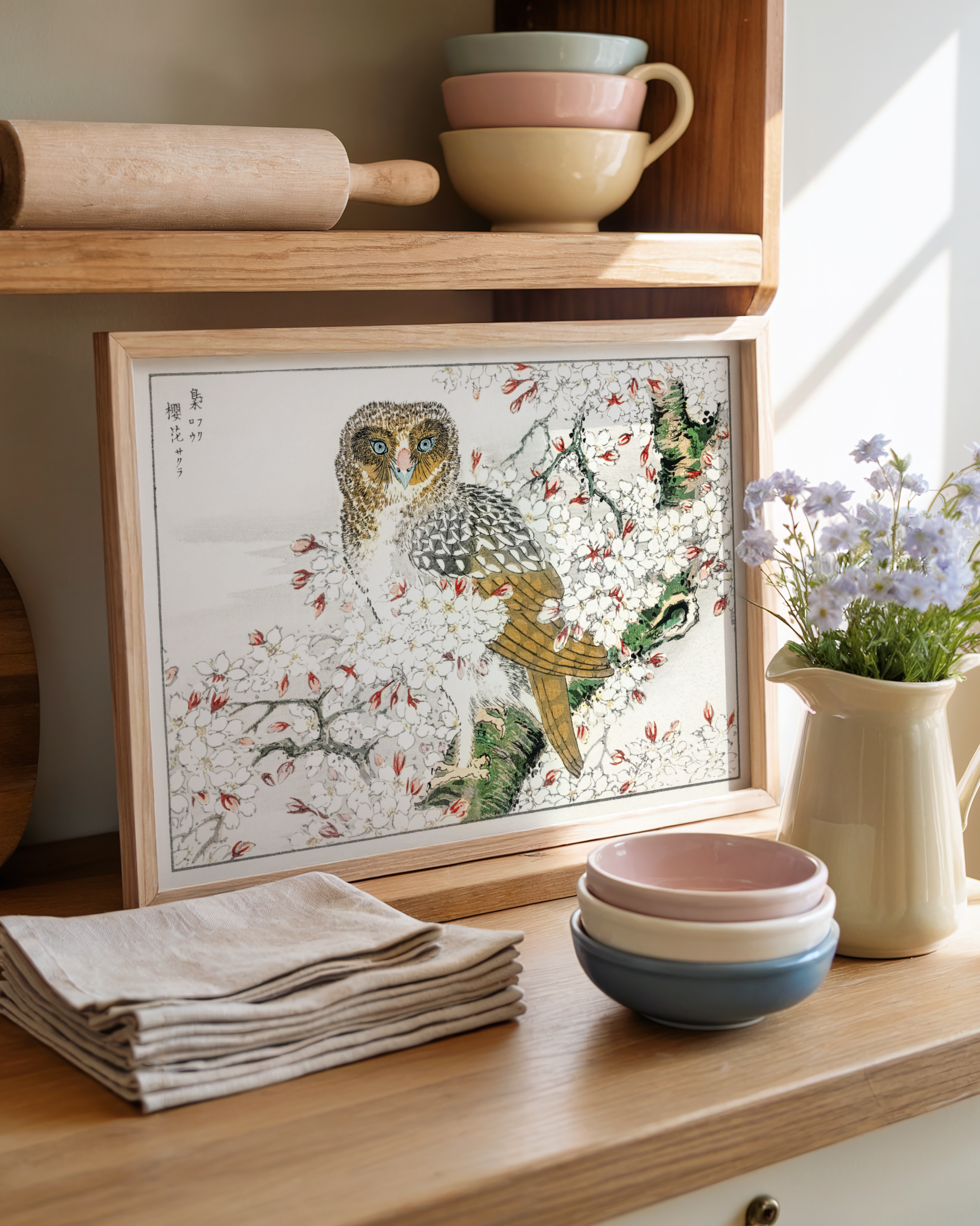 Numata Kashū - Short-Eared Owl and Cherry Flower