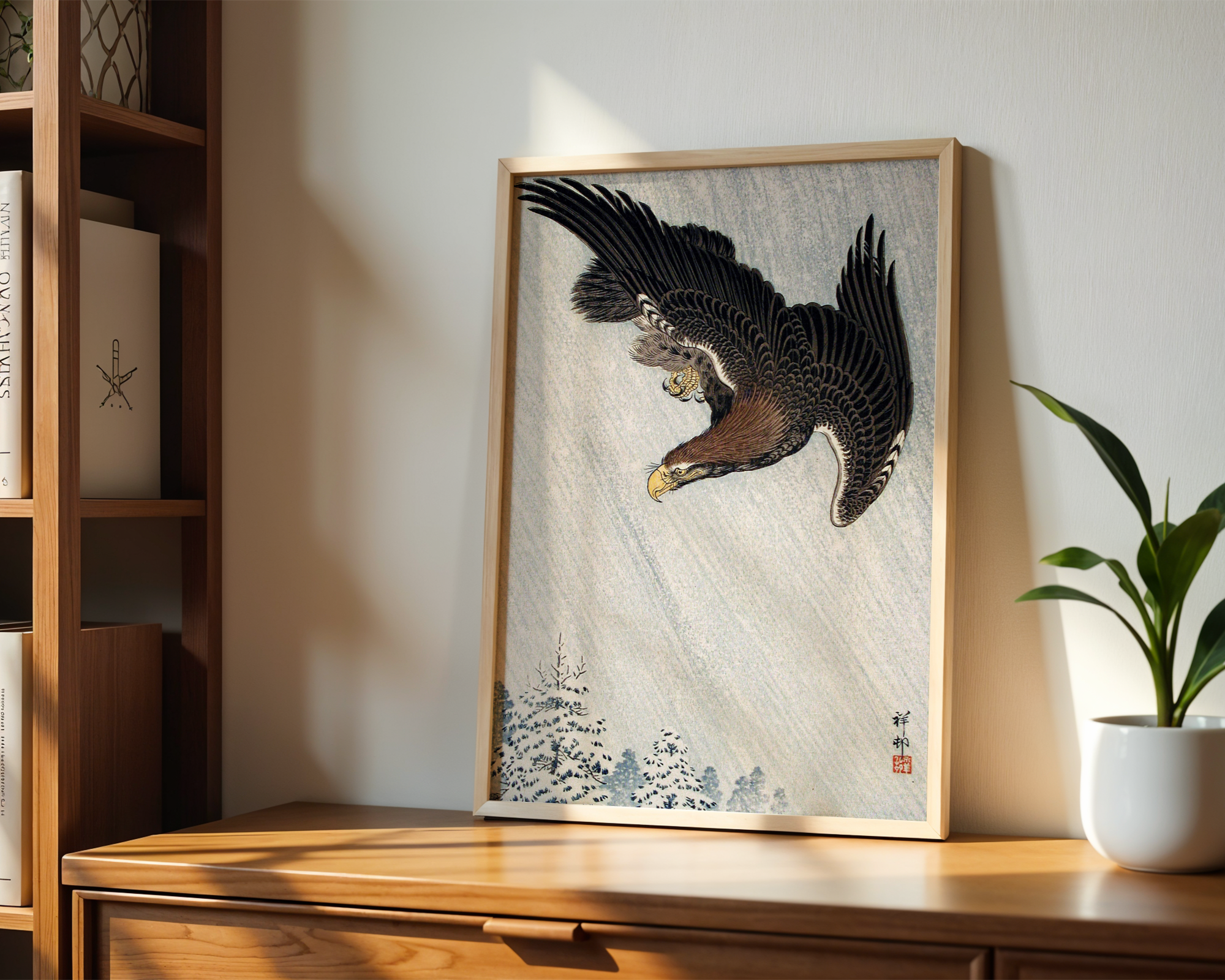 Ohara Koson - Eagle in Flight against a Snowy Sky