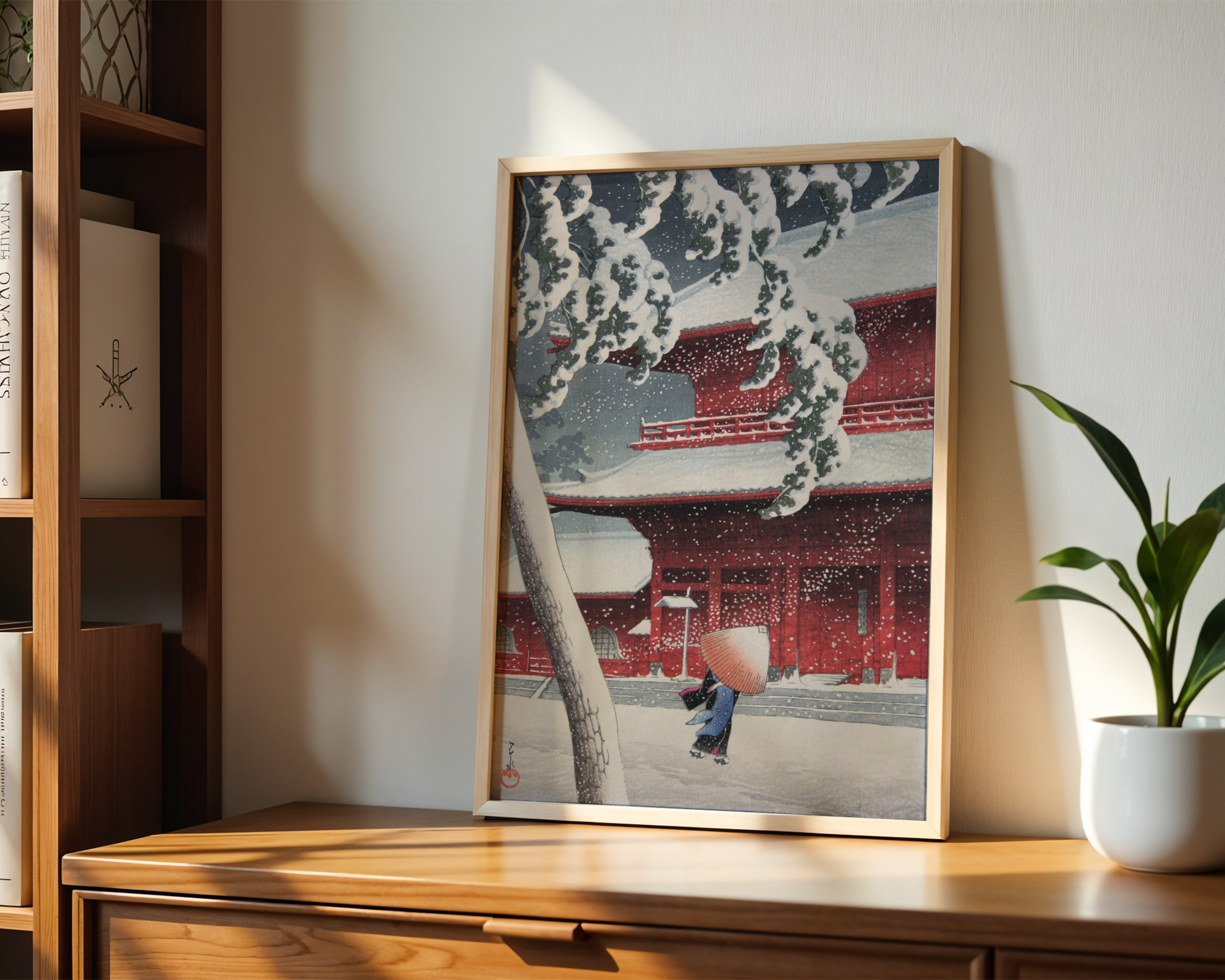 Hasui Kawase - Snø ved Zojoji-tempelet
