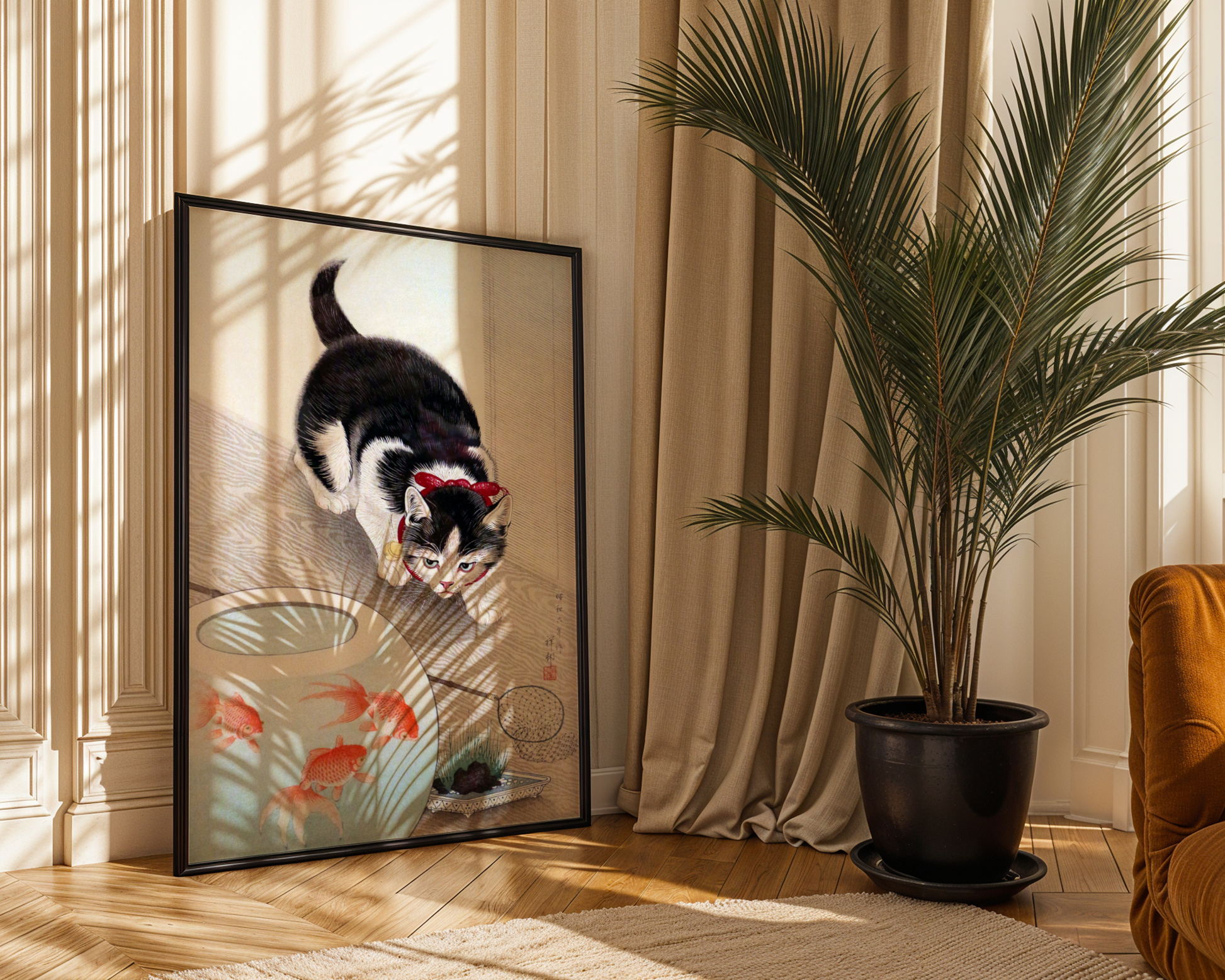 Ohara Koson - Cat and Bowl of Goldfisk (1933)