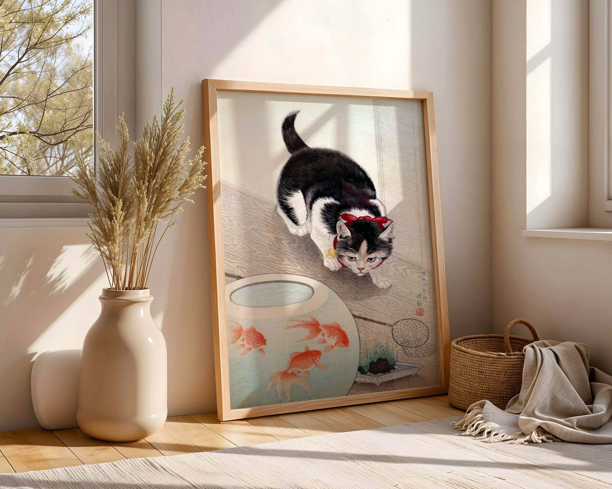 Ohara Koson - Cat and Bowl of Goldfisk (1933)