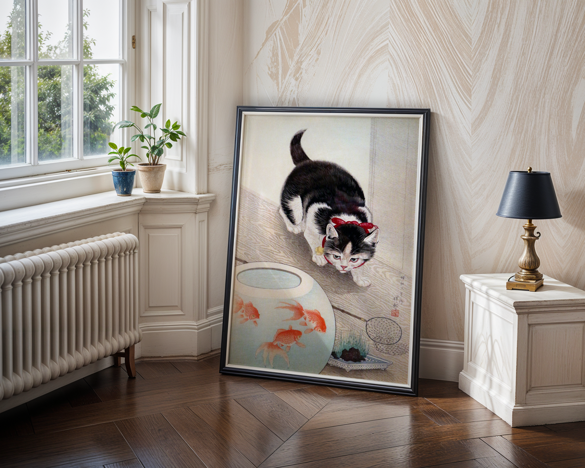 Ohara Koson - Cat and Bowl of Goldfisk (1933)