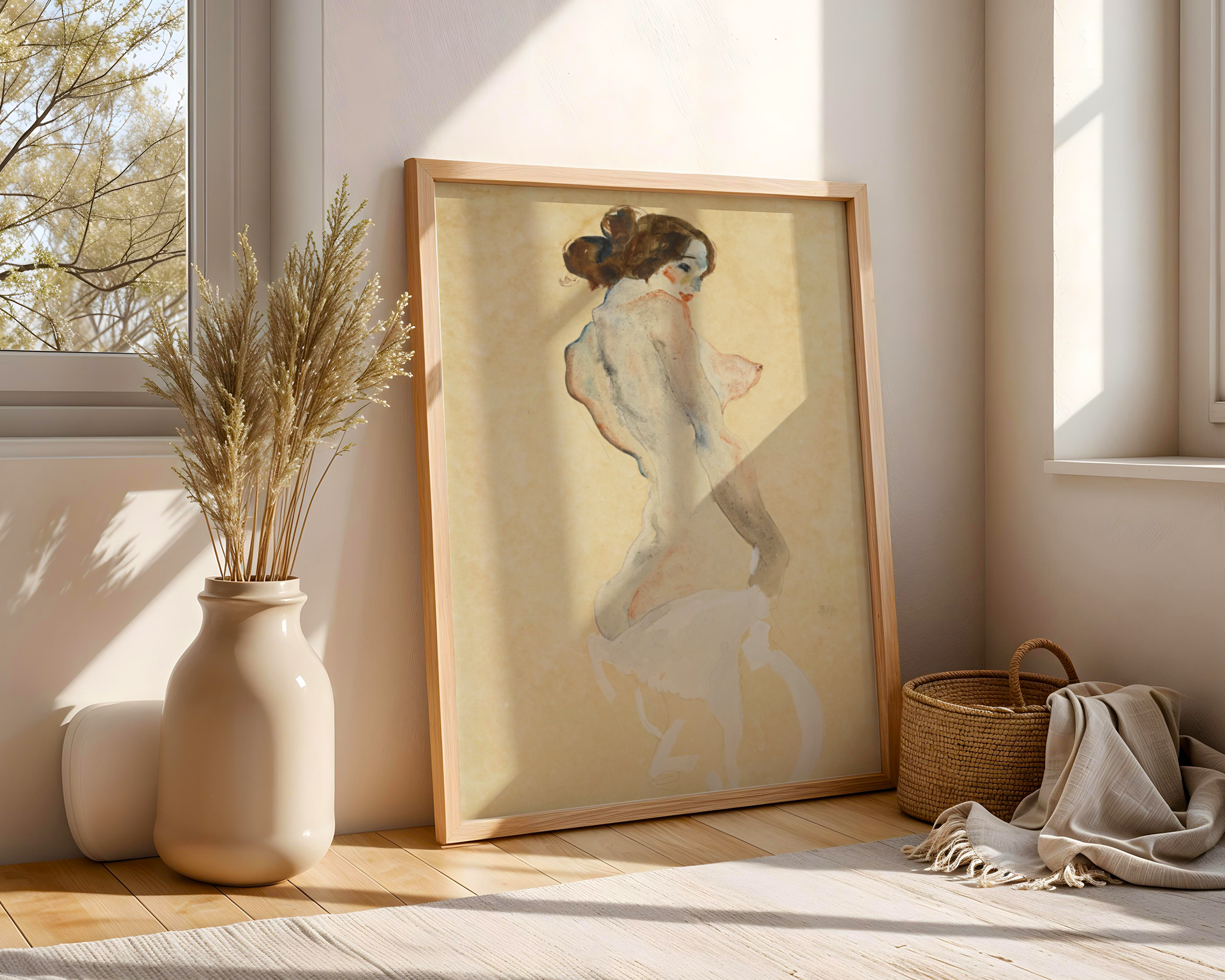 Egon Schiele - Standing nude with white drapery (1914)