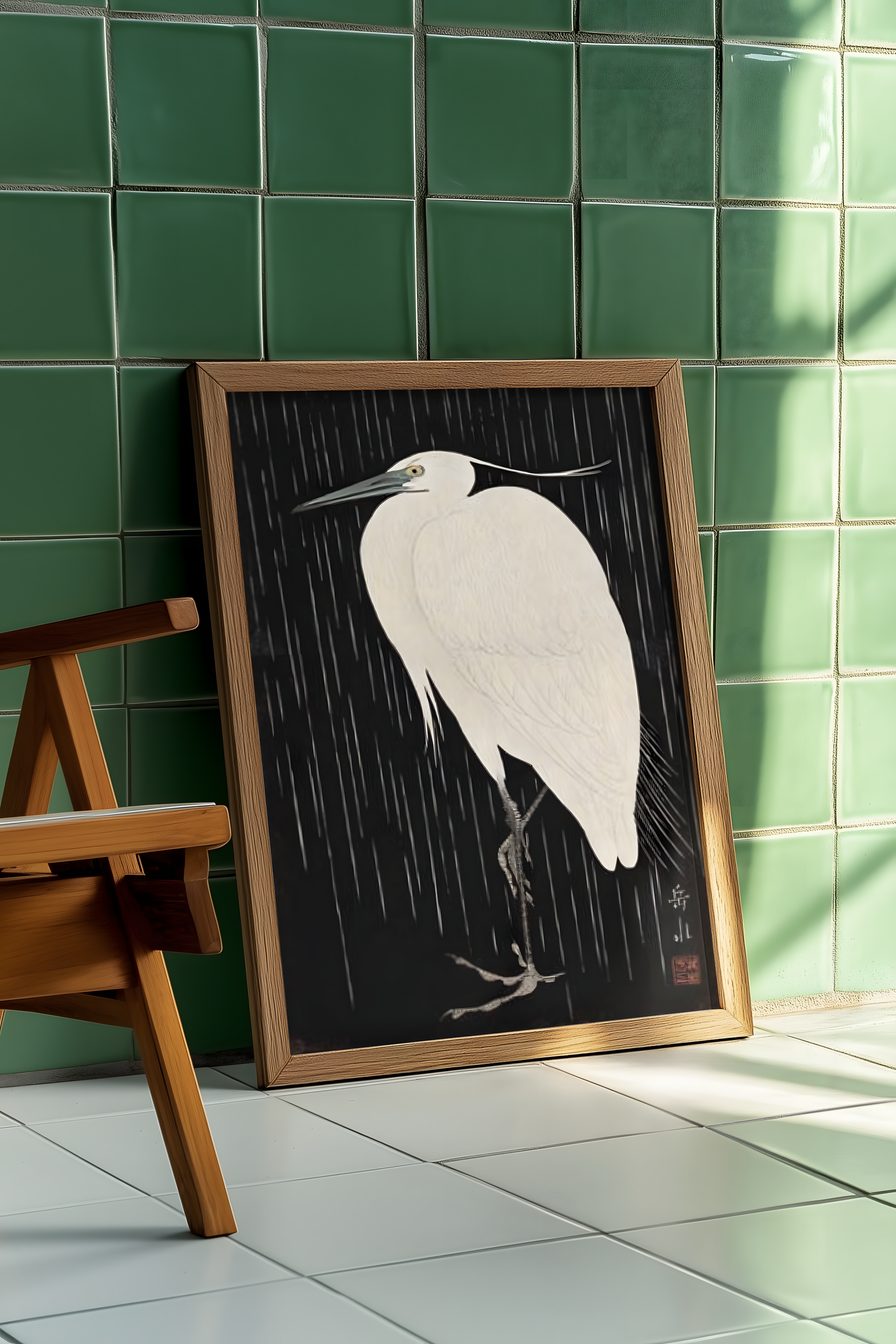 Ide Gakusui - Heron in Rain (雨中白鷺)