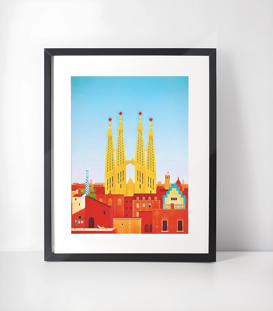 Pop-Kunst / Vintage Europeiske Byer - Kunsttrykk A3+/A3 - Uten ramme #5 Barcelona
