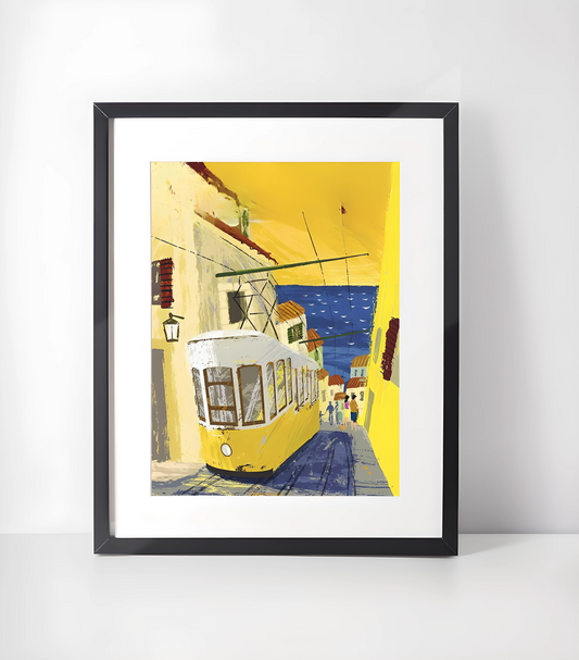 Lisboa Trikk - Pop-Kunst / Vintage Europeiske Byer - Kunsttrykk A3+/A3 - Uten ramme #1 Lisboa Trikk