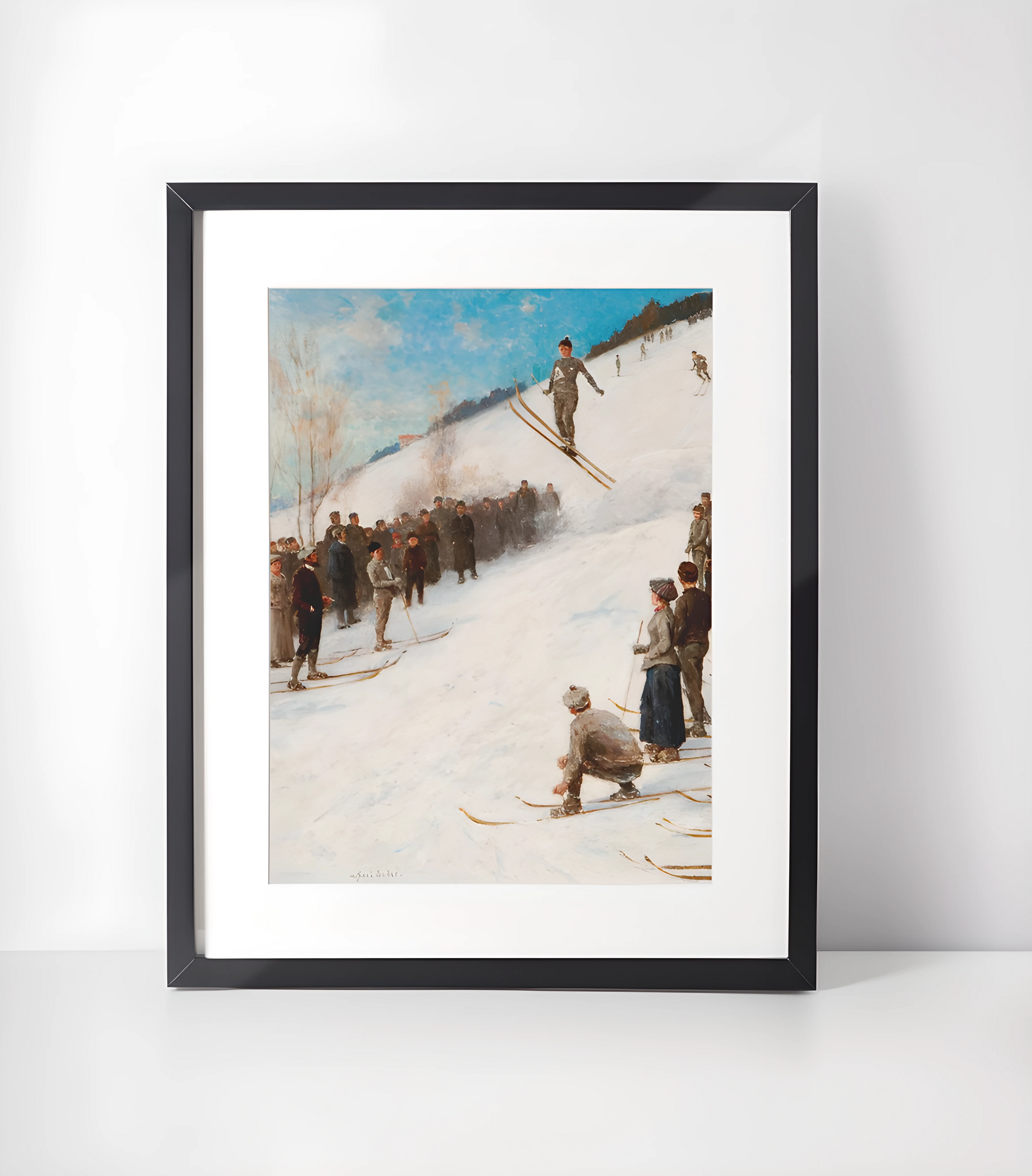 Gammeldags Ski Kunst - Samling - Kunsttrykk A3+/A3 - Uten ramme #6 Skikonkurranse Fielkenbakken - Axel Ender