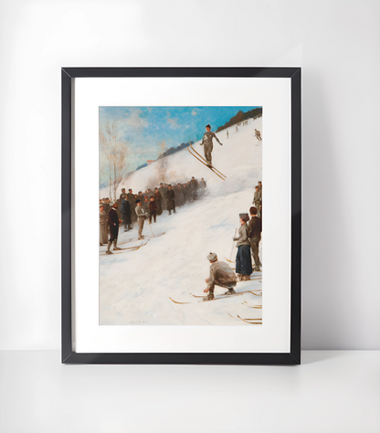 Gammeldags Ski Kunst - Samling - Kunsttrykk A3+/A3 - Uten ramme #6 Skikonkurranse Fielkenbakken - Axel Ender