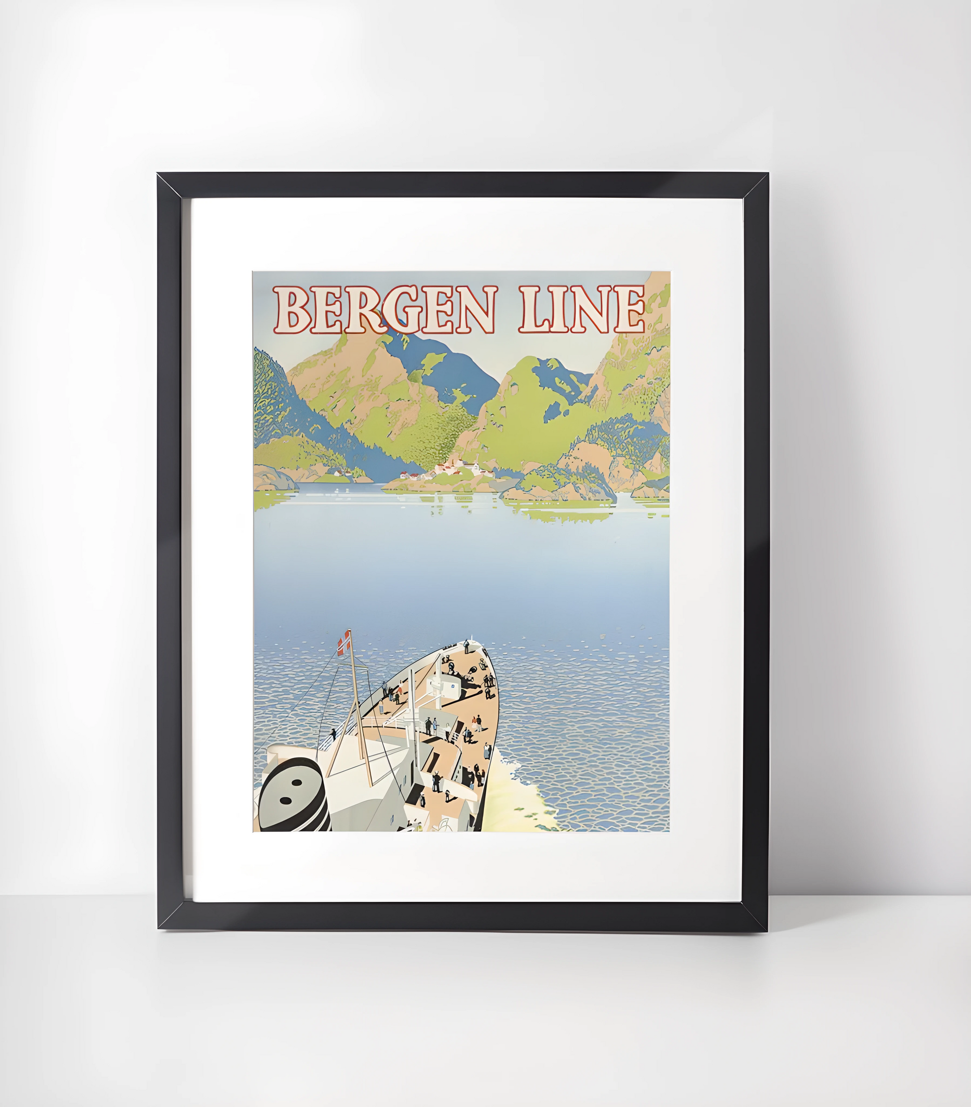 Flåm tog Norge Vintage Illustrasjoner Kunst -Kunstsamling - Kunsttrykk A3+/A3 - Uten ramme #7 Vintage Skip Bergen