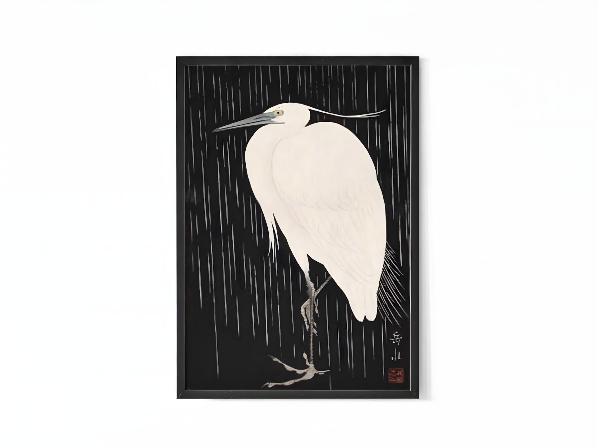 Ide Gakusui - Heron in Rain (雨中白鷺)
