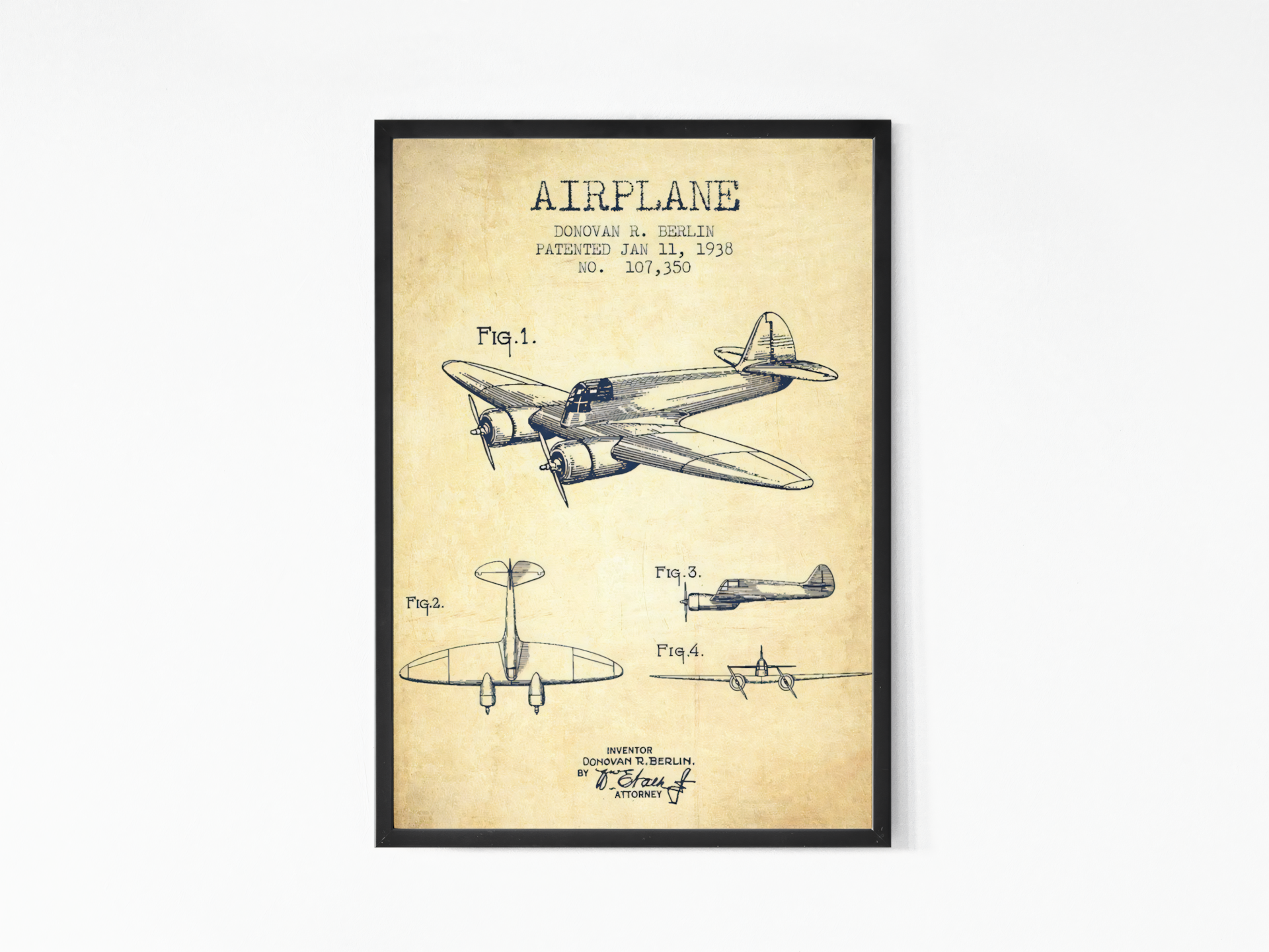 Donovan R. Berlin - Airplane design patent (1938)